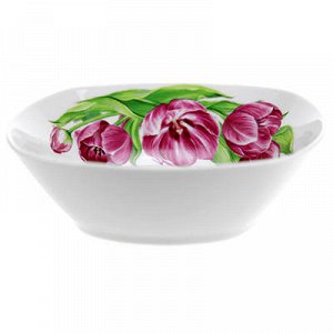 Салатник фарфоровый "Розовые тюльпаны" 550мл, 16х16х5см (Рос