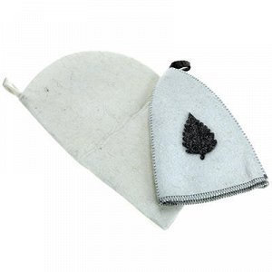 Комплект банный из войлока 2 предмета: шапка, коврик, белый