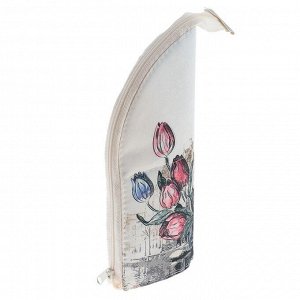 Пенал мягкий тубус-подставка «Букет тюльпанов», для девочки, 85х210 мм