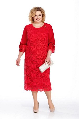Платье Платье Pretty 809 красное 
Состав ткани: Вискоза-20%; ПЭ-80%; 
Рост: 164 см.

Платье прилегающего силуэта из нижнего трикотажного и верхнего из гипюра. Перед с рельефами из проймы, спинка с та