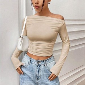 Лонгслив женский, открытые плечи, длинный рукав