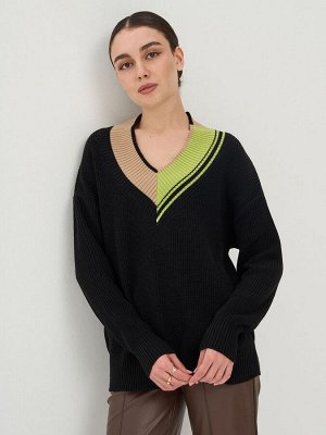 Джемпер женский 9242-94110   9500/5200785/321 чёрный/латте/жасминовый чай