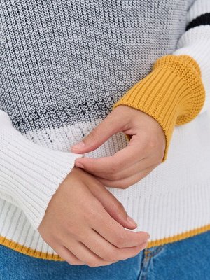 Джемпер женский 7242-40316   501/9500/1600300 белый/чёрный/шафран