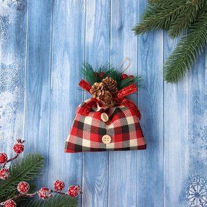 Ёлочная игрушка «Новогодний мешочек в клетку» 12.5x8.5 см, красный