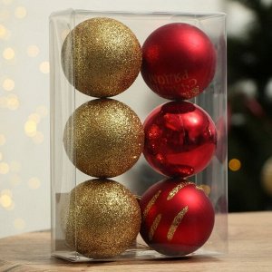 Шары ёлочные новогодние «Мечтай!!», пластик, d=6, 6 шт., красный, золотой