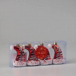 Ёлочные игрушки 4 шт. «Новогодний колпачок» 8x4.5 см, красно-белый