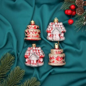 Ёлочные игрушки 4 шт. «Зимнее волшебство. Карнавальный» пластик, 7x5 см, красный