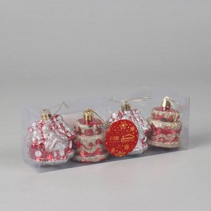 Ёлочные игрушки 4 шт. «Зимнее волшебство. Карнавальный» пластик, 7x5 см, красный