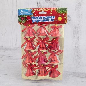Ёлочные игрушки 12 шт. «Зимнее волшебство. Колокольчики с бантиком» пластик, 2 см, красный