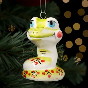 Ёлочный игрушка фарфоровая «Змей Улыбка зелёный», 7 см