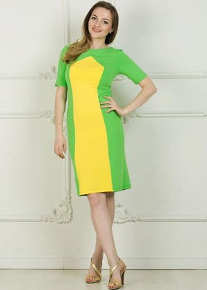 Платье Летнее красивое платье. Из трикотажного полотна  Расцветка зелёное с жёлтой вставкой. Размер с 42 по 58. Длинна в 40 р. 97 см., в 50 р. 105 см.  Рост модели - 164 см. размер модели - 42 и рост 