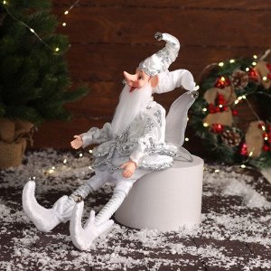 Новогодний шут «С крылышками» сидит, двигается, 39x14 см, серебро