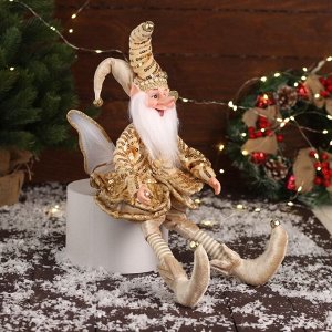Новогодний шут «С крылышками» сидит, двигается, 39x14 см, золото