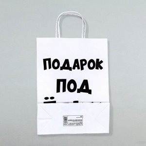 Пакет бумажный подарочный новогодний крафт с приколами, «Подарок под ёлку», белый, 24x14x28 см