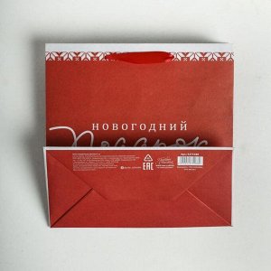 Пакет подарочный новогодний крафтовый квадратный «Новогодний подарок», 22 х 22 х 11 см