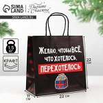 Пакет подарочный новогодний «Чтобы всё хотелось», 22 х 22 х 11 см, Новый год
