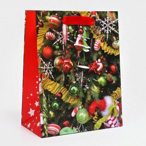 Пакет подарочный новогодний ламинированный «Ёлочные игрушки»,18x23x10 см