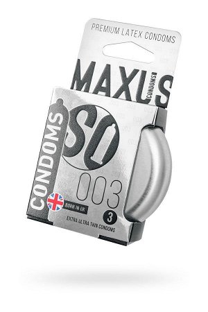 Презервативы Maxus, 0,03, латекс, железный кейс, 18 см, 5,3 см, 3 шт.
