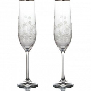Набор бокалов для шампанского из 2 шт."снежинки" 190 мл..высота=24 см. (кор=1набор.)