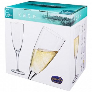Набор бокалов для шампанского из 6 шт. '"kate optic" 220 мл. высота=23 см (кор=8набор.)