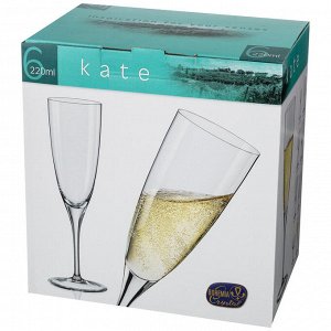 Набор бокалов для шампанского из 6 шт. "kate" 220 мл.высота=23 см. (кор=8набор.)