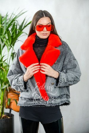 Джинсовая куртка с воротником из норки