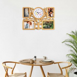 Фоторамка-коллаж на 4 фото с часами настенными «Семейное дерево», 48x33 см