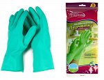 Перчатки хозяйственные латексные c хлопковым напылением Ice-Lizard Зеленые