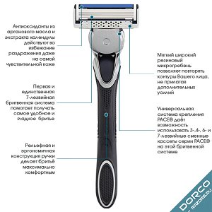 DORCO Бритвенная система с 7 лезвиями (станок + 2 кассеты) PACE 7  NEW