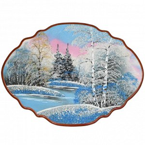 Панно с рисунком из камня, зимнее морозное утро "облако" 50*37см, 1125г