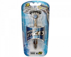 DORCO Станок для бритья PACE 3 (+ 2 кассеты), система с 3 лезвиями, на подставке  NEW