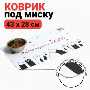 Коврик под миску "Пижон" с нескользящим основанием 43 х 28 см "Люблю хозяина и ЕДУ"