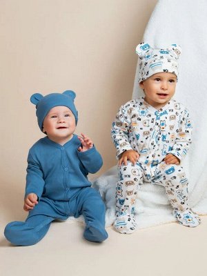 Комплект комбинезонов (слипов) детских с шапочкой Amarobaby Nature, синий/мишки