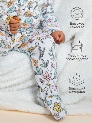 Комплект комбинезонов (слипов) детских с шапочкой Amarobaby Nature, мятный/цветы,