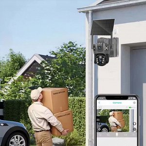 Уличная IP Камера на солнечной батарее, 2 объектива, WiFi и сим-карта, Solar Two Screens Camera 4G