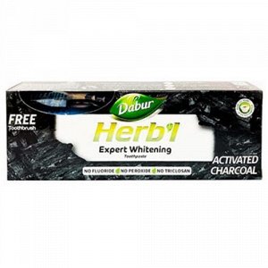 Зубная паста c активированным углем Дабур + зубная щётка (Dabur Herb'l Activated Charcoal), 150гр
