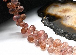 Бусины из клубничного кварца облепиха на увеличение, 20см, 63 бусины, 40г