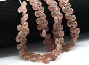 Бусины из клубничного кварца облепиха т.капля гр.7мм, 20см, 53 бусины, 17г