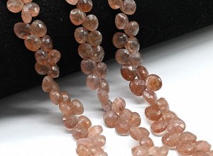 Бусины из клубничного кварца облепиха т.капля гр.8мм, 19,5см, 47 бусин, 19г
