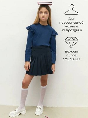 Лонгслив детский с рюшами на рукавах Amarobaby Ruffle, цвет синий