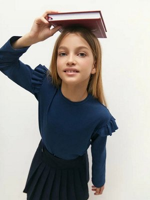 Лонгслив детский с рюшами на рукавах Amarobaby Ruffle, цвет синий