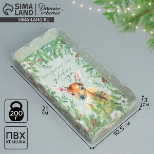 Коробка для кондитерских изделий с PVC крышкой «Волшебного Нового года», 10.5 х 21 х 3 см