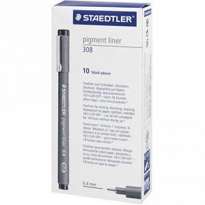 Ручка капиллярная STAEDTLER "Pigment Liner", ЧЕРНАЯ, корпус серый, линия письма 0,4 мм, 308 04-9