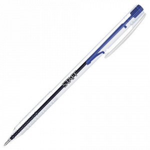 Ручка шариковая автомат. STAFF корпус прозрачный, узел 0,7мм, линия письма 0,35мм, синяя, 142396