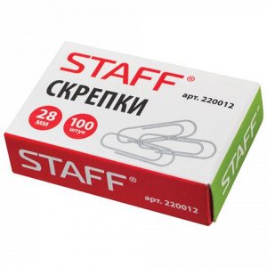 Скрепки STAFF, 28 мм, металлические, 100шт. в карт.коробке,