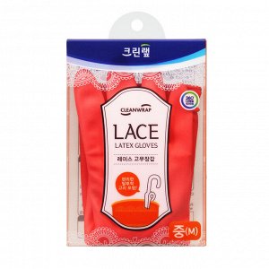 Перчатки из натурального латекса с внутренним покрытием "LACE LATEX GLOVES" (укороченные, с крючками для сушки) размер M 1 пара