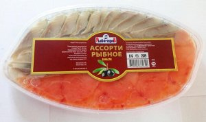 Ассорти рыбное в масле (Кета,сельдь). 180 гр