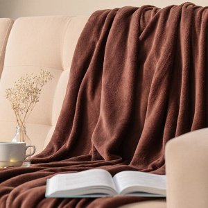 Плед Этель 180*200 см, цв. шоколад, 100% п/э, корал-флис , 220 гр/м2