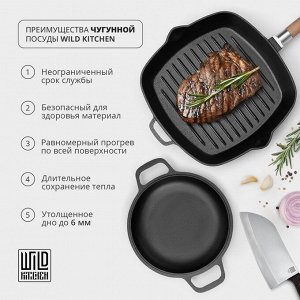 Сковорода Wild Kitchen, d=20 см, лопатка и губка в комплекте, чугун