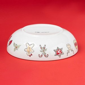 Тарелка новогодняя Доляна Sweet Treats, 1,1 л, d=20,7 см, глубокая, керамика, белая